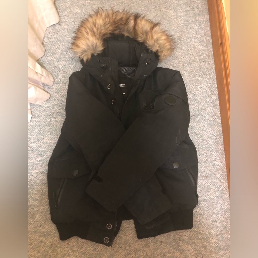 Noize Black Puffer Jacket with Fur Hood